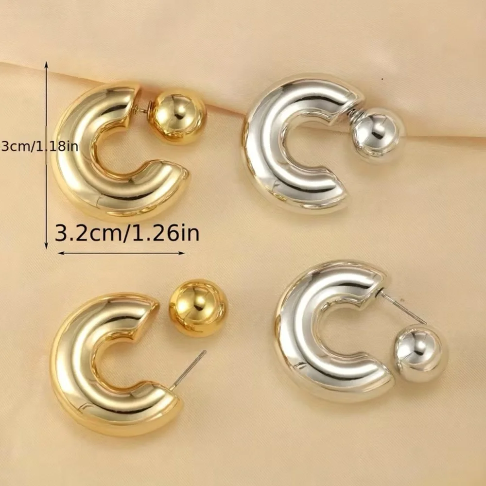 Chunky Silver tone Reversible C-Hoop Earrings